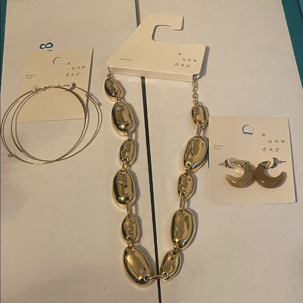 A New Day Gold Necklace and Earring Set